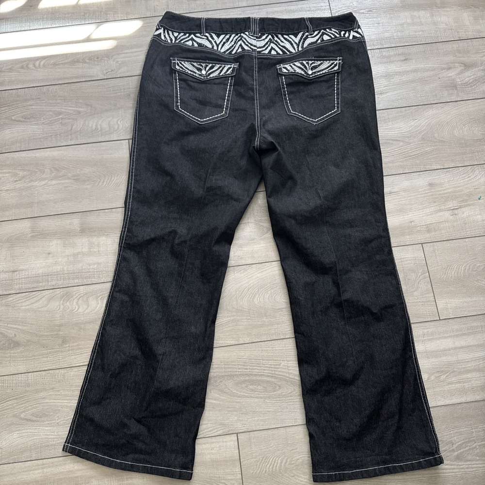 Lane Bryant Embroidered zebra print Black Denim pants high rise bejeweled